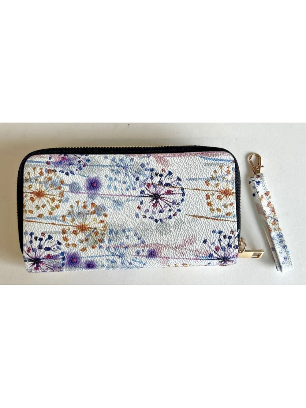 Floral Dandelion Print Zip Cell Phone Wallet Wristlet